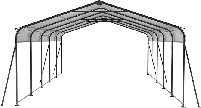 13x26.5 FT Metal Carport, Heavy Duty Car Port Canopy with Galvanized Steel Roof & Frame, Oversized Metal Carport Kit with Hooks, Outdoor 2 Car Garage, Steel Car Shelter for Car, Boat, Truck, Dark Gray