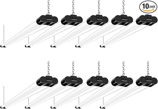 hykolity 10 Pack 4FT Linkable LED Shop Light, Utility Shop Light Fixture, 4400lm, 42W [250W Equivalent], 5000K Daylight Shop Lights for Garage, Hanging or Surface Mount, with Power Cord, ETL, Black