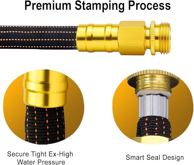 10FT Lightweight Flexible Garden Hose,Non-Slip Handles,Non-kink Hose,Solid Brass Fitting for Boats, RV Water Hose,Marine Washdown,Lawn,Garden,Leakproof TPE Hose (GreenBlack, 10 FT)