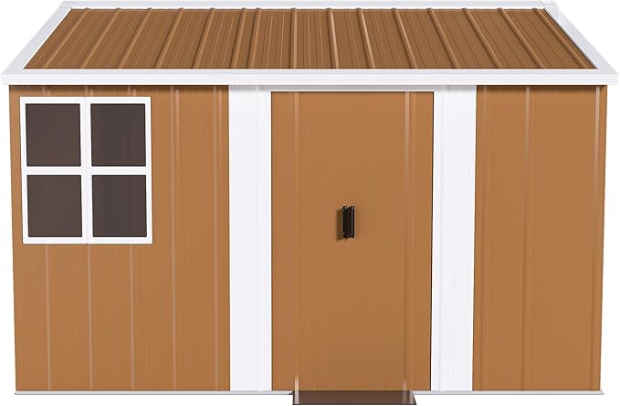 KEIKI 10FT x 8FT Heavy-Duty Metal Storage Shed, Outdoor Storage Shed with Floor & Window and Lockable Doors, Weatherproof Outdoor Garden Shed for Garden, Backyard, Patio, Lawn