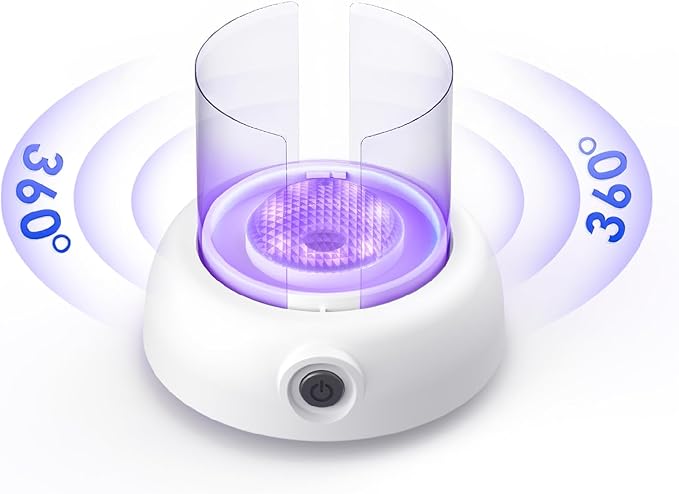 Fruit Fly Traps for Indoors Gnat Trap Lamp, Double Side Sticky Paper 360° Attraction for Fruit Fly, Gnats 9 Refills + 1 Starter Kit (Dutch White)
