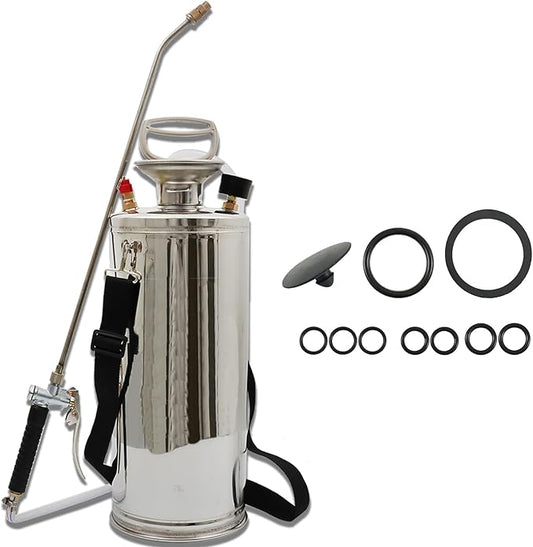 2 Gallon Stainless Steel Sprayer Hand Pump Sprayer with Pressure Gauge Safety Valve Adjustable Nozzle for Gardening Lawn and Cleaning