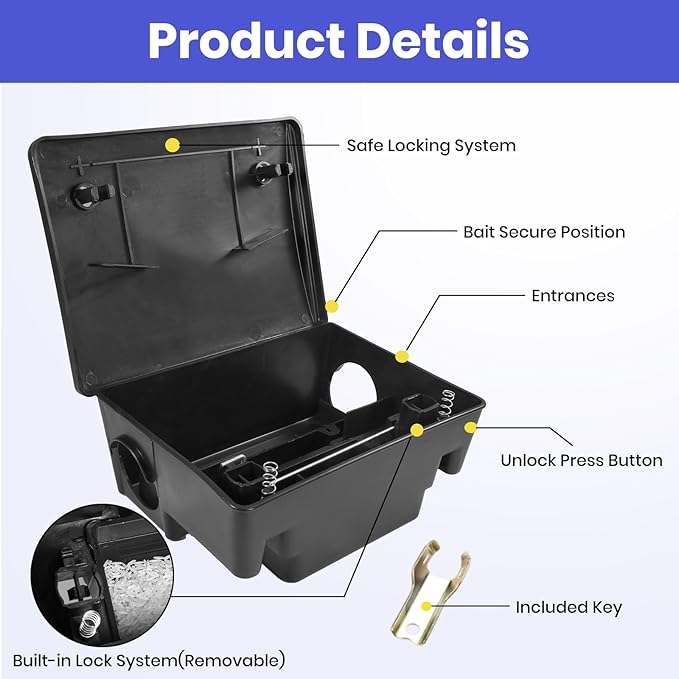 12‑Pack Key‑Required Rat Bait Stations & Mouse Bait Stations – 6 Large & 6 Compact, Lockable Weather‑Resistant Plastic for Indoor & Outdoor – Keeps Children & Pets Safe
