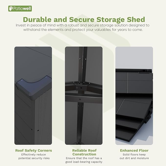 Patiowell 6 x 8 FT Plastic Outdoor Storage Shed with Floor - Weatherproof Resin Tool Shed, Lockable Door & 2 Windows, Easy Assembly for Garden, Backyard, Lawn Equipment (Dark Grey)