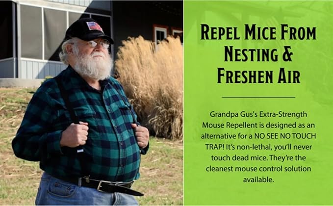Grandpa Gus's Extra-Strength Mouse Repellent with Bonus Pouch Holder, Cinnamon/Peppermint Oils Repel Mice from Nesting & Freshen Air in Car/RV/Boat/Garage/Shed/Cabin, 1.75 Oz (10 Pouches)