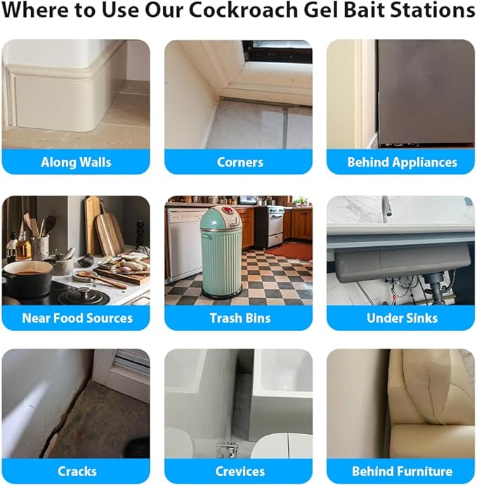 32 Pack Roach Killer Indoor Infestation Roaches Gel Bait Stations, Powerful Cockroach Killer Indoor Home for Roach Infestation, Long-Lasting & Effective Cockroach Gel Bait, Easy to Use & No Mess