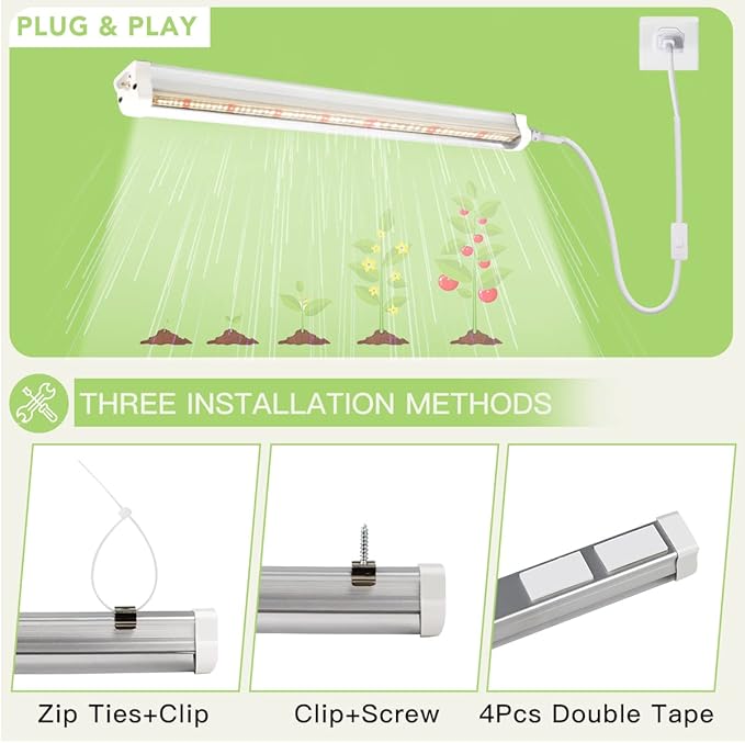 Plant Grow Light Strips, 204 LED-Bulbs 5000K White Full Spectrum Grow Light Strips for Indoor Plants, Succulents, Seeds Starting, Greenhouse, End-to-End Connection (4x10W, 200W Equivalent)