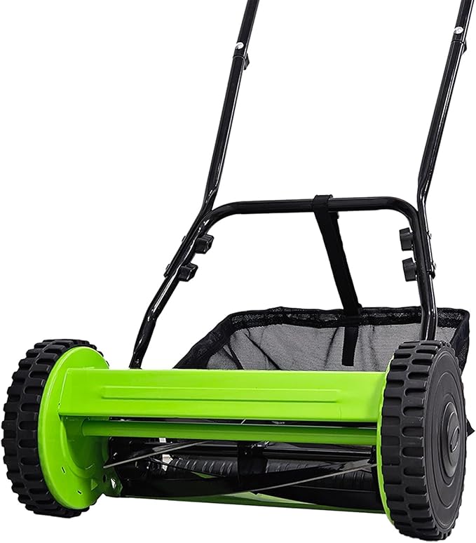 Push Lawn Mower, 16-Inch 5-Blade Walk-Behind Manual Push Reel Lawn Mower - Cordless, Adjustable Height for Effortless Yard & Garden Grass Cutting