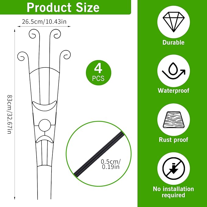 4 Pack Plant Supports, 32 in Taller Plant Trellis for Climbing Plants Indoor, Sturdy Houseplant Trellis for Potted Plants with Ties, Vine Plant Support for Monstera Pothos Ivy, Plant Decor