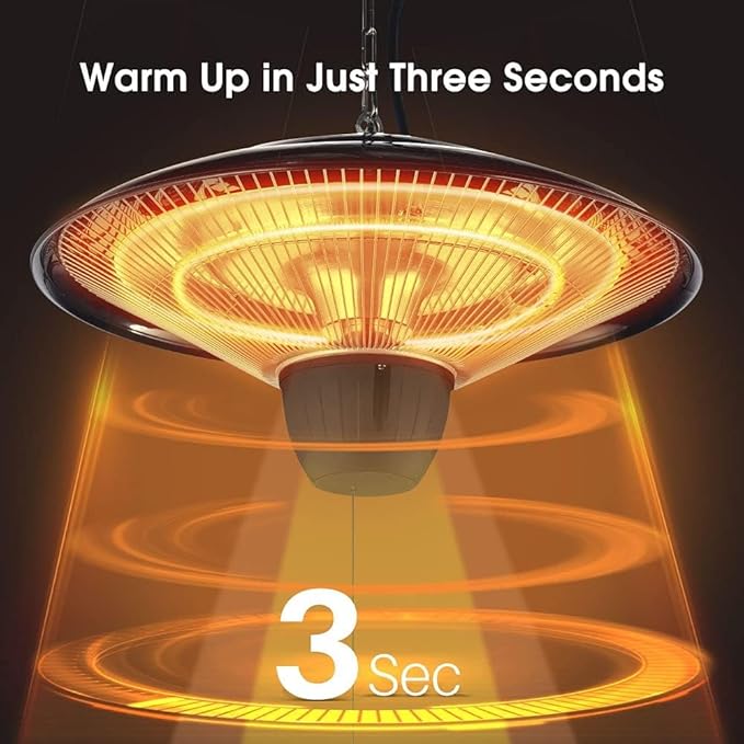 Air Choice Infrared Electric Patio Heater, 1500W Outdoor Heaters for Patio with Overheat Protection, Adjustable Chain Length, Hanging Electric Heating for Home/Ceiling/Garage Use