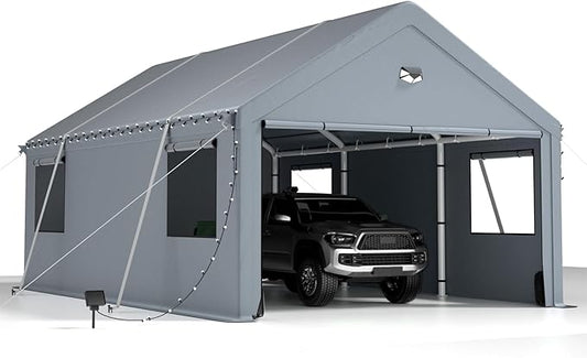 Carports 12X20 Heavy Duty，Car Port with 180G Removable Side Walls, Carport Canopy, Portable Car Port Garage, Car Shelter All Weather,Grey