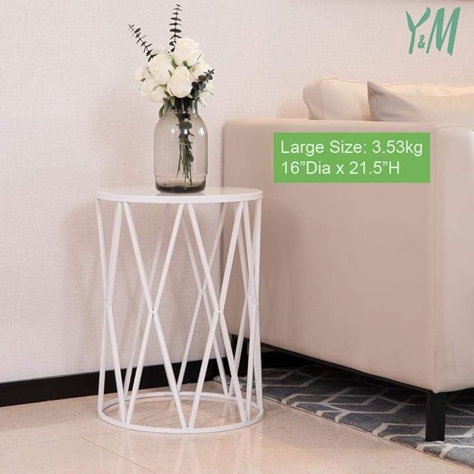 Y&M Side Table,Set of 3 Heavy-Duty Round End Table, Outdoor Decorative Garden Stool Plant Coffee Table for Indoor Multifunctional Use, Stand-White