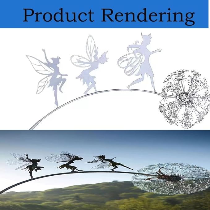 Flower Fairy Dancing with Dandelion, Art Sculpture Fairies for Fairy Garden, Angel Metal Ornaments Gardens Art Sculpture, Outdoor Decorations for The Courtyard, Lawn and Terrace (D)