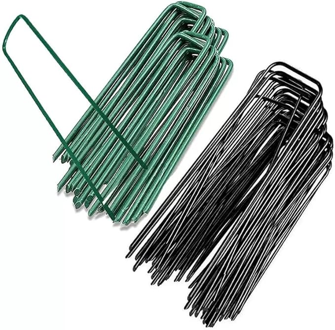 4 inch 25 Pack Black Galvanized Landscape Staples 11 Gauge Garden Stakes Pins Anti-Rust Ground Stakes U-Shaped Tent Stakes are Used for Weed Barrier, Irrigation Tubing, Yard Lawn, Landscape Fabric