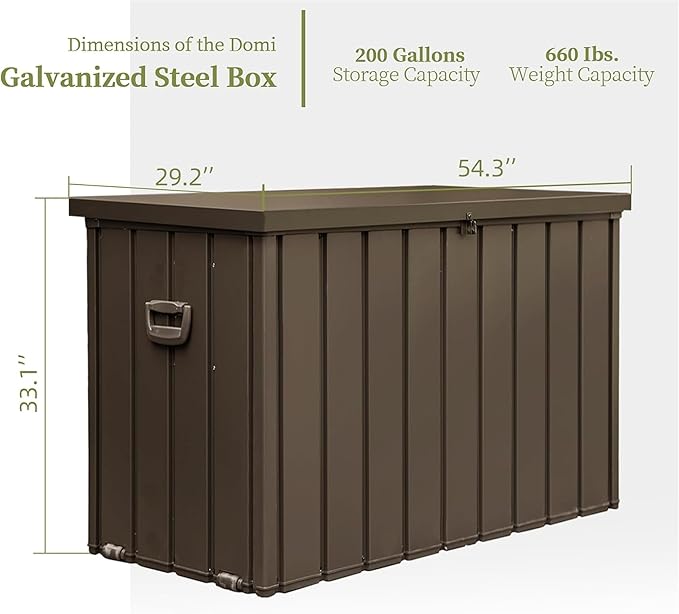 200 Gallon Outdoor Storage Deck Box Waterproof, Large Patio Storage Bin for Outside Cushions, Throw Pillows, Garden Tools, Lockable (Dark Brown)
