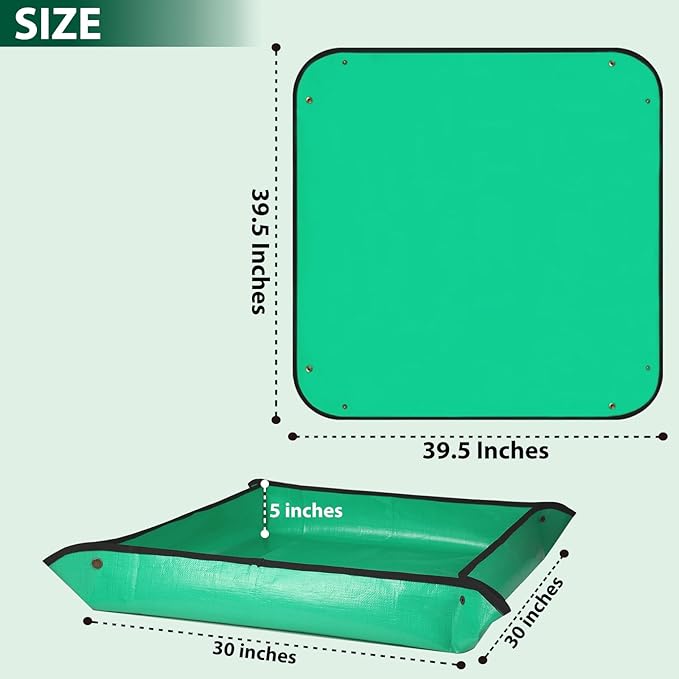 Repotting Mat for Indoor Plant Transplanting - 39.5 x 39.5 Planting Mat Soil Mess Control, Portable Succulent Planting Potting Tray Waterproof Gardening Tools (Pale Green)