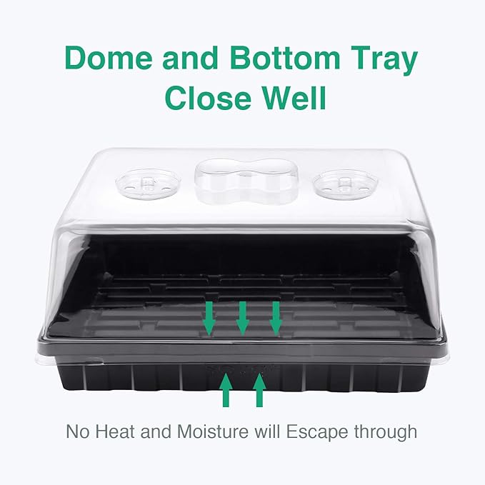 [Thick Plastic] 3-Set Strong Seed Starter Trays with 5" Humidity Domes for Seed Starting, Germination, Seedling Propagation & Plant Growing, Holds 144 Cells in Total