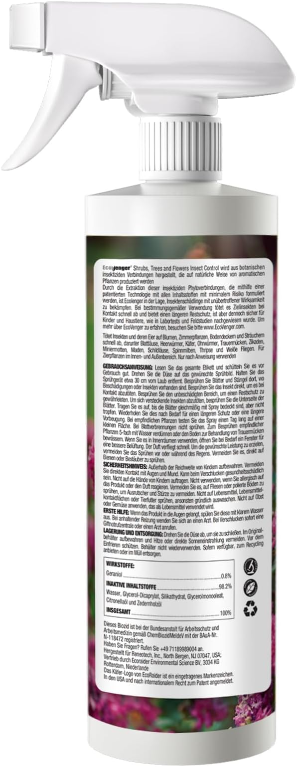 EcoVenger (Formerly EcoRaider) Garden Insect Control 16 oz, Plant Extract Based, Indoor & Outdoor, Kills Aphids, Mealybugs, Spider Mites and Gnats All Stages and Eggs, Non-Toxic Child & Pet Safe