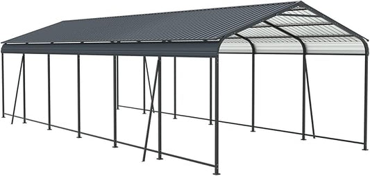12x32 Ft Metal Carport Kit with Galvanized Steel Roof - Heavy Duty Car Shelter for Snow Load, UV & Rain Protection - Outdoor Canopy for Trucks, RVs, Boats, Storage Shed