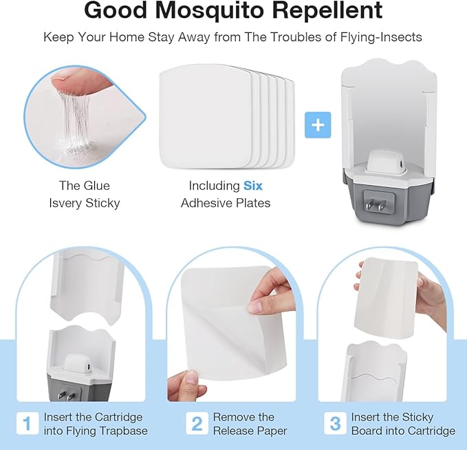 Fly Trap Indoor 1 Pack and 3 Refills – Flying Insect Trap, Fruit Fly Traps for Indoors, Gnat Traps for House Indoor, Captures Mosquitoes, Flies, Moths and Other Flying Insects