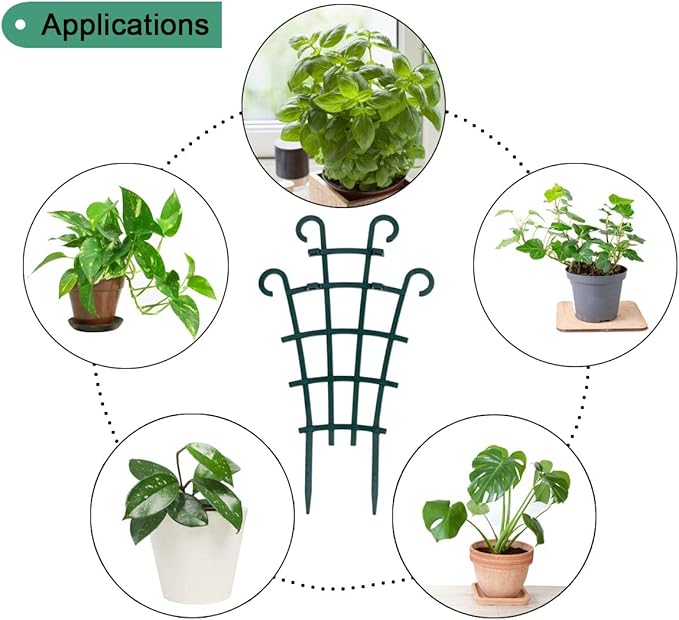12 Pack Trellis for Potted Plants, Garden Trellis for Climbing Plants Plastic Mini Climbing Plant Trellis Flower Pots Support Stackable Trellis for Climbing Plants Peas, Dark Green