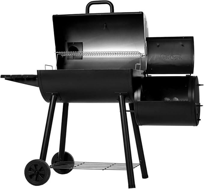Char-Griller®Smokin Pro Charcoal Grill and Offset Smoker with Side Fire Box, Dual Damper Control, Chrome Plated Steel Warming Rack, 1,130 Cooking Square Inches in Black, Model CG30044223