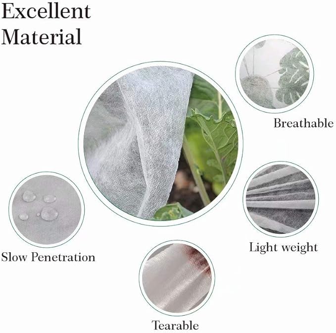 Agfabric Plant Covers Freeze Protection 10'x50' 0.9oz Frost Blankets for Plants Drawstring Bags Shrub Jacket Warm Protection,White