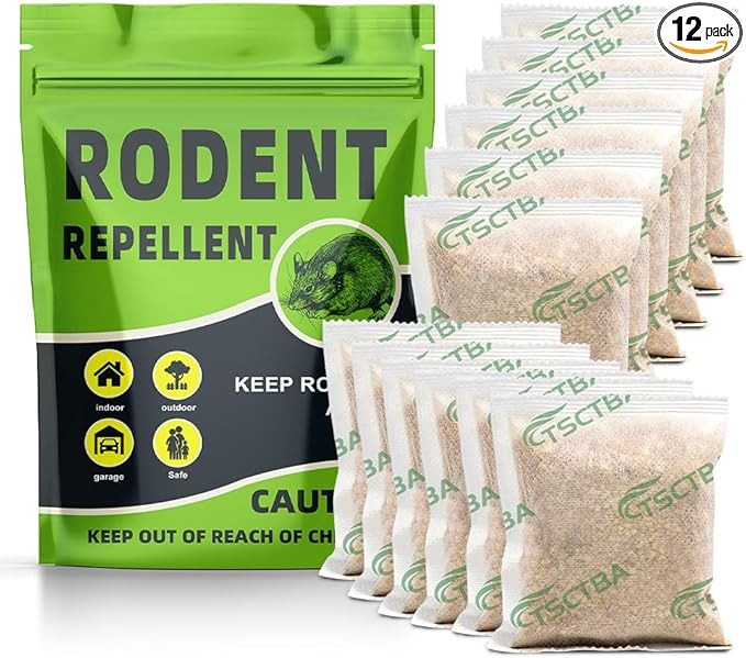Rodent Repellent Pouches, Rat Repellent, Mouse Repellant, Natural Mice Repellant Indoor, Peppermint Oil to Repel Mice and Rats,Rat Deterrent, Keep Mice Away, Powerfully&Effectively-12P
