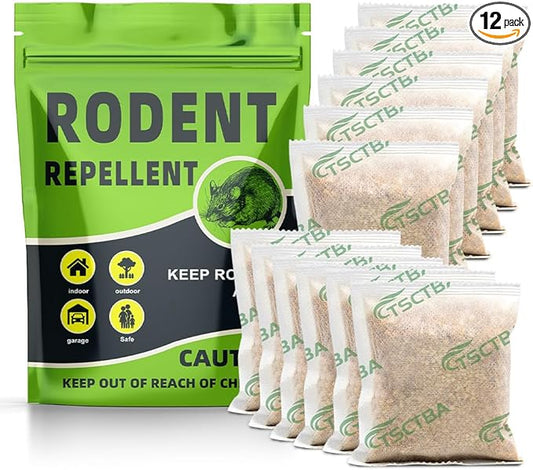 Rodent Repellent Pouches, Rat Repellent, Mouse Repellant, Natural Mice Repellant Indoor, Peppermint Oil to Repel Mice and Rats,Rat Deterrent, Keep Mice Away, Powerfully&Effectively-12P
