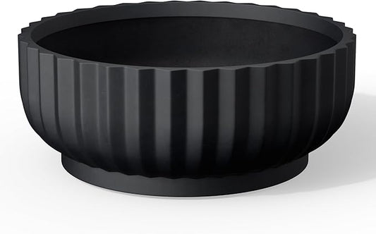 Kante Round Fulted Bowl Planter, 20.9 Inch Dia Large Concrete Flower Pots with Drainage Hole and Rubber Plug, Suitable for for Indoor Outdoor Plants, Home, Patio, Garden, Black