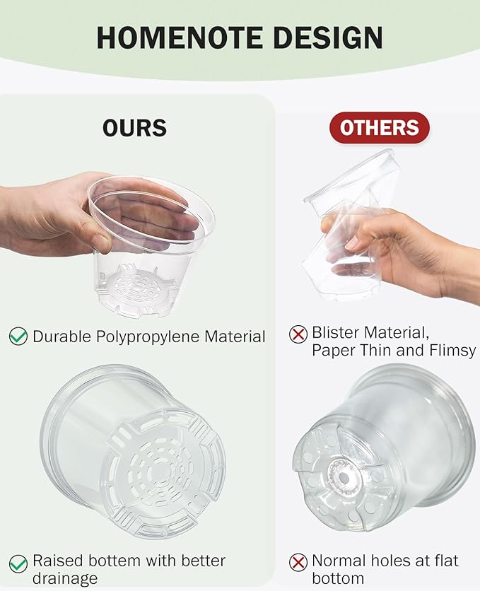 homenote Clear Nursery Pots for Plants,4/5/6.7 Inch Plant Pot for Planting Plastic Seedling Pots with Drainage Holes Seed Starter Pot Flower Pots High Transparency with 20 Plant Labels (30 Pack)