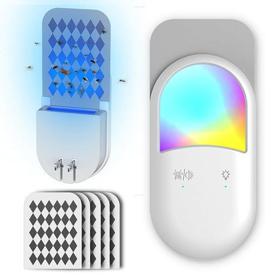 Fly Insect Trap,Indoor Plug-in Fly Traps for Flies, Fruit Flies, Moths, and Other Flying Insects,Moths Killer with Night Light (1Devices + 5 Glue Cards)