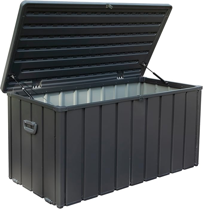 120 Gallon Outdoor Storage Deck Box Waterproof, Large Patio Storage Bin for Outside Cushions, Throw Pillows, Garden Tools, Lockable (Dark Gray Resin Lid)