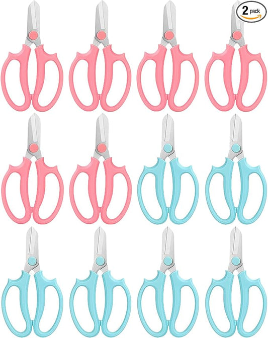 Flower Scissors - Stainless Steel Floral Scissors, Florist Cutters for Stems, Garden Plant Shears for Fresh Flowers (Blue, Pink) (12 PCS)