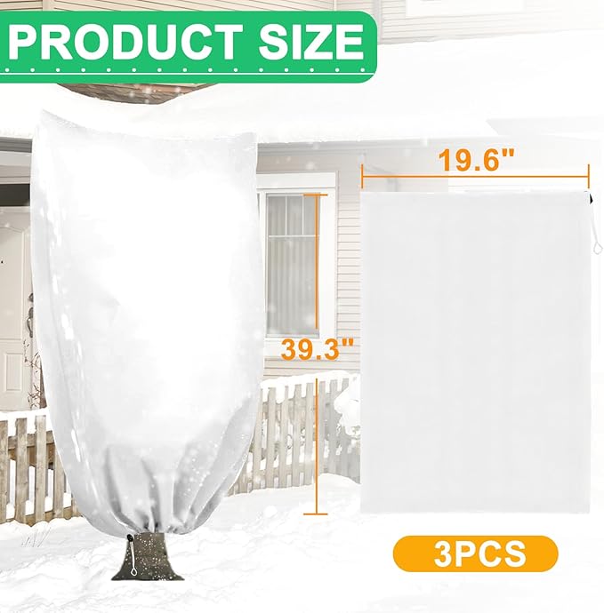 DQS 3 Pack Plant Covers Freeze Protection, 19.6" x 39.3" Winter Frost Protection Blankets Frost Cloth,Suitable for Outdoor Winter Frost, Cold Weather, shrubs, Trees, Jackets, and coverings