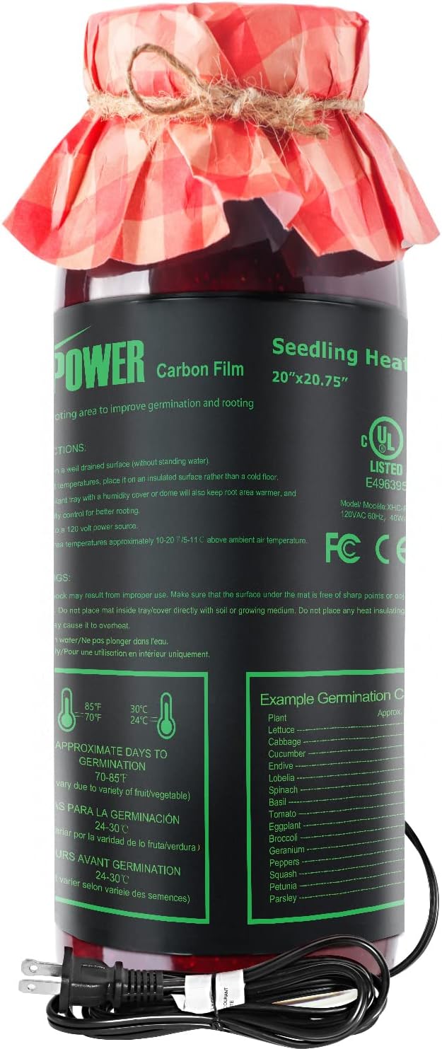 iPower GLHTMTPROMX2 20" x 20.75" Seedling Heat Mat 2-Pack Upgraded Carbon Film Durable Waterproof Indoor Warm Hydroponic Plant Germination Starting Pad, Black
