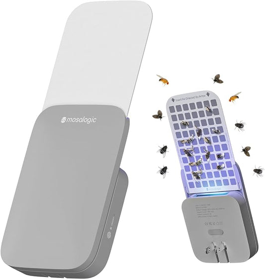 Mosalogic Fly Insect Trap Plug-in Mosquito Killer Indoor Gnat Moth Catcher Fly Tapper with Night Light UV Attractant Catcher for Home Office Grey-1Pack