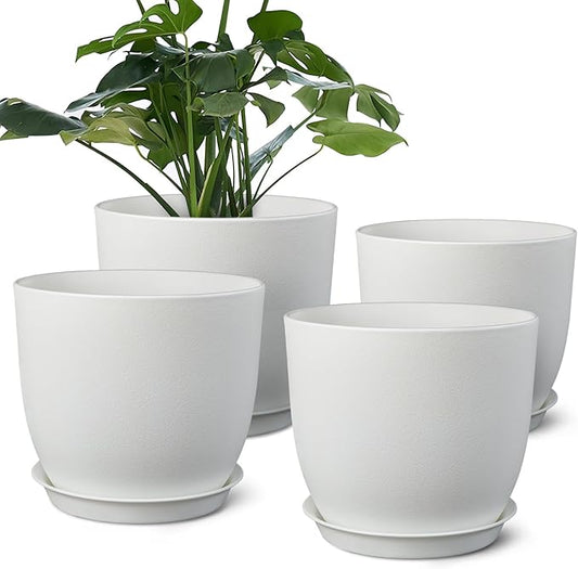 Plant Pots 8 Inch Set of 4, Flower Pots with Multi Mesh Drainage Holes, Planters for Indoor Outdoor Garden Plants and Flowers