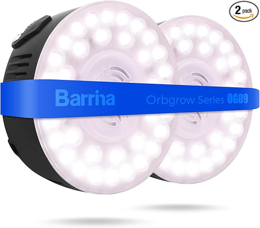 Barrina Orbgrow OG09 Puck LED Grow Light, Pinkish White 18W(2 x 9W, 270 Watt Equiv), Plant Lights for Indoor Plants Full Spectrum, Magnetic & Linkable, Small Grow lamp for Plant Shelf, 2 Packs, Black