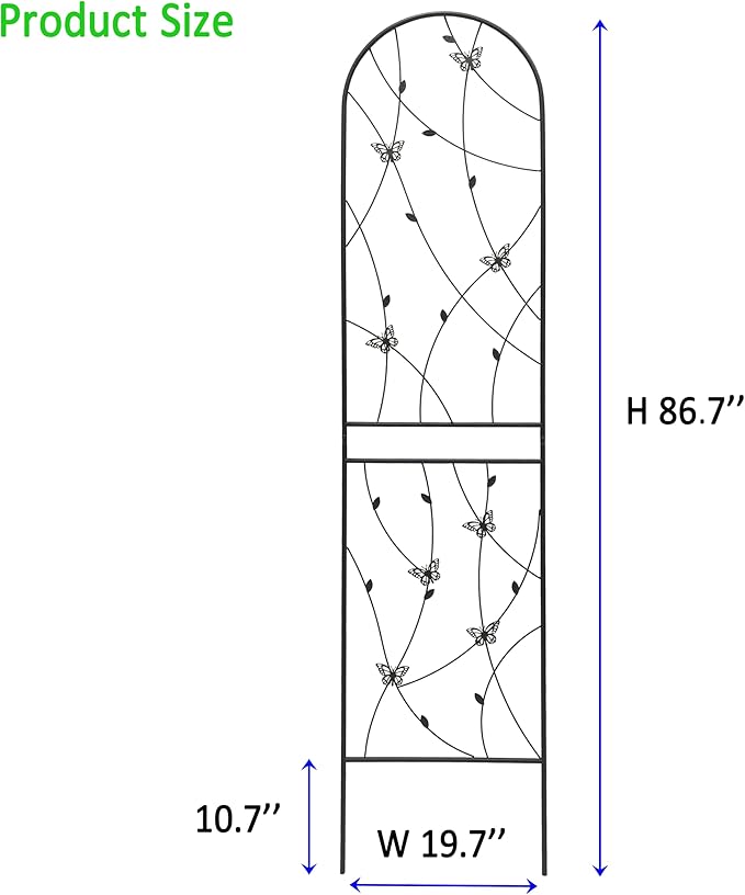 2 Pack Metal Garden Trellis for Climbing Plant Rose Stand, Black Outdoor 86.7'' Tall Flower Support Iron Garden Fence (86.7'' H, 2pack)