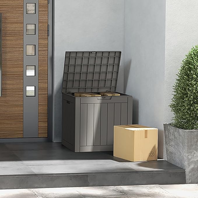 Mars Villa Deck Box, Waterproof Weatherproof and UV Resistant Resin Storage Bin with Lockable Lid, Ideal for, Outdoor, Patio Furniture Cushions, Pool Supplies, Garden Tools (31 Gallon, Grey)