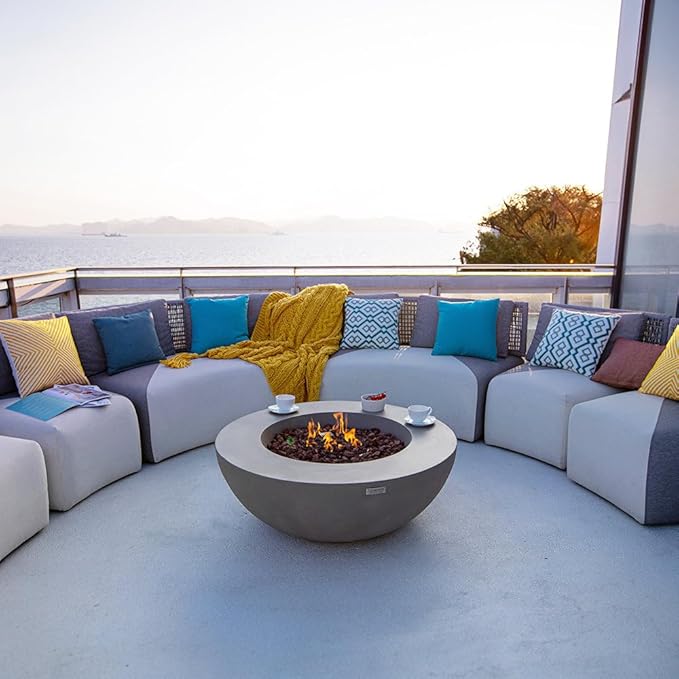 Lunar Bowl Concrete Fire Pit 42" x 42" Patio Firepit Includes Lava Rocks Modern Fire Pits & Outdoor Fireplaces for Garden, Deck, Indoor & Outdoor Heating