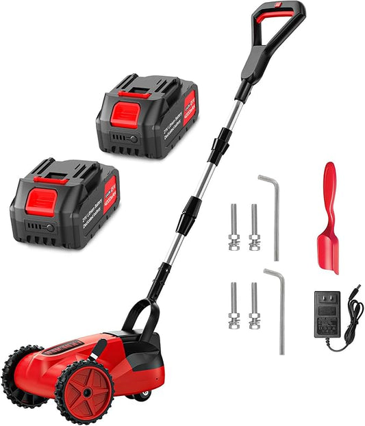 9 Inch Electric Lawn Mower, 6000RPM Weed Wacker with 2x4.0mAH Batteries, Brushless Cordless Lawn Mower with 3 Cutting Heights, Lightweight Electric Grass Trimmer with Safe Tilt 20°-70°for Yard Care