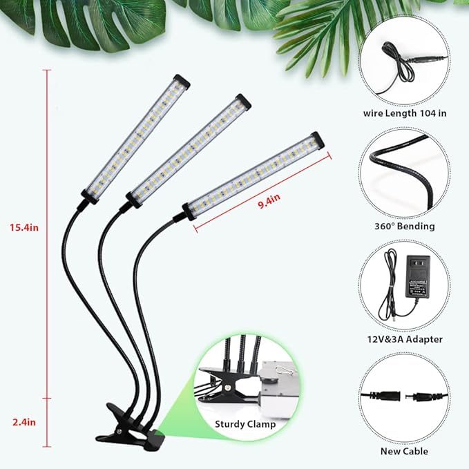 GHodec Grow Light for Indoor Plants,150W 6000K Full Spectrum Clip Plant Growing Lamp,Super Bright 252 LED Plant Light with Flexible Gooseneck & Timer Setting 4/8/12H
