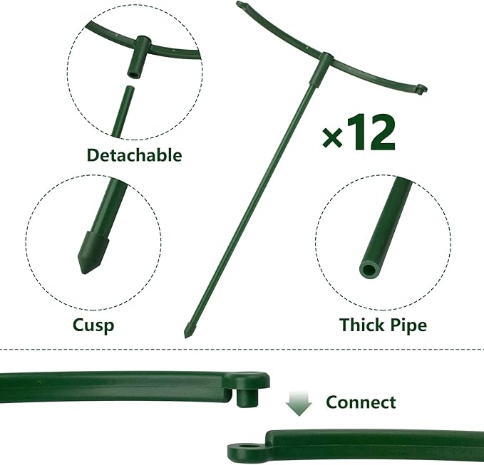 12Packs Plant Support Stake Half Round Plant Support, Stackable 3 Tier Garden Flower Support, Plant Stakes for Indoor Outdoor Plants for Tomato,Monstera, Peony, Hydrangea, Climbing Plants