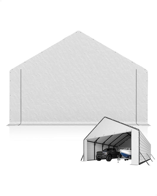 Door Panels with Zippers Tarp for Metal Carport 13x26 Ft, 13x21 Ft, and 13x16 Ft, 2 Pcs Door Panel with 32 Ball Bungees, White & Black
