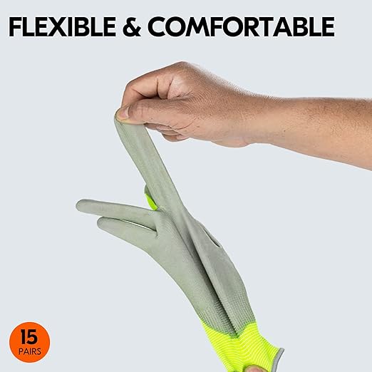 Vgo... 15-Pairs Safety Work Gloves, Gardening Gloves, Polyurethane Coated, Dipping Gloves, Latex Free (Size XL, Yellow, PU2103)