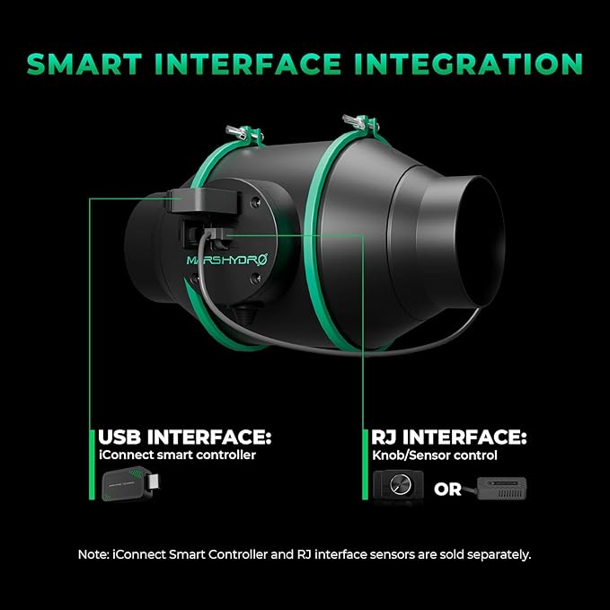 MARS HYDRO iFresh 4 Inch Smart Inline Fan Combo, with Variable Speed Controller, for Heating Cooling Booster, Grow Tents