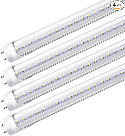 LightingWill LED T8 Light Tube 3FT, Daylight White 5000K, Dual-End Powered Ballast Bypass, 1600Lumens 15W (32W Fluorescent Equivalent), Clear Cover, AC85-265V Lighting Tube Fixtures, 4 Pack