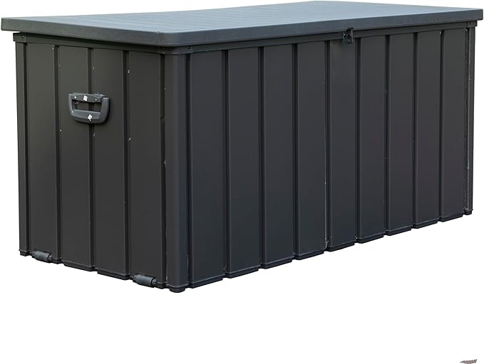 120 Gallon Outdoor Storage Deck Box Waterproof, Large Patio Storage Bin for Outside Cushions, Throw Pillows, Garden Tools, Lockable (Dark Gray Resin Lid)